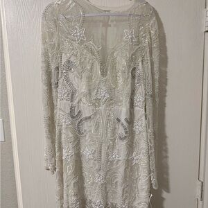 ASOS White Long Sleeve Beaded Dress